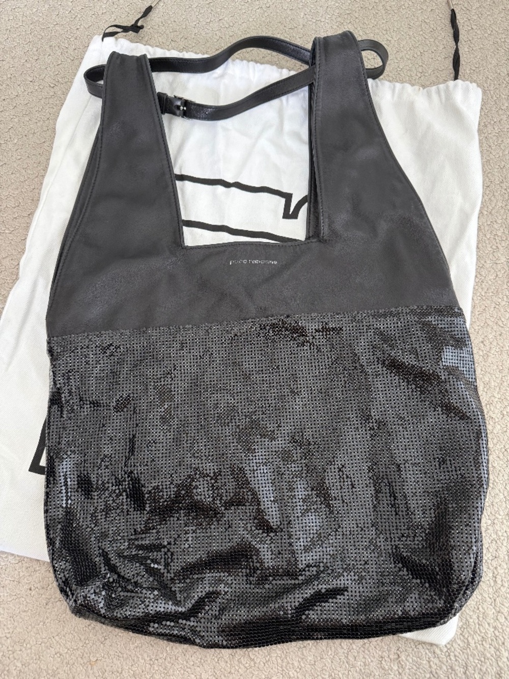Paco Rabanne Black Leather Mesh Chainmail Slouchy Hobo Shoulder Bag